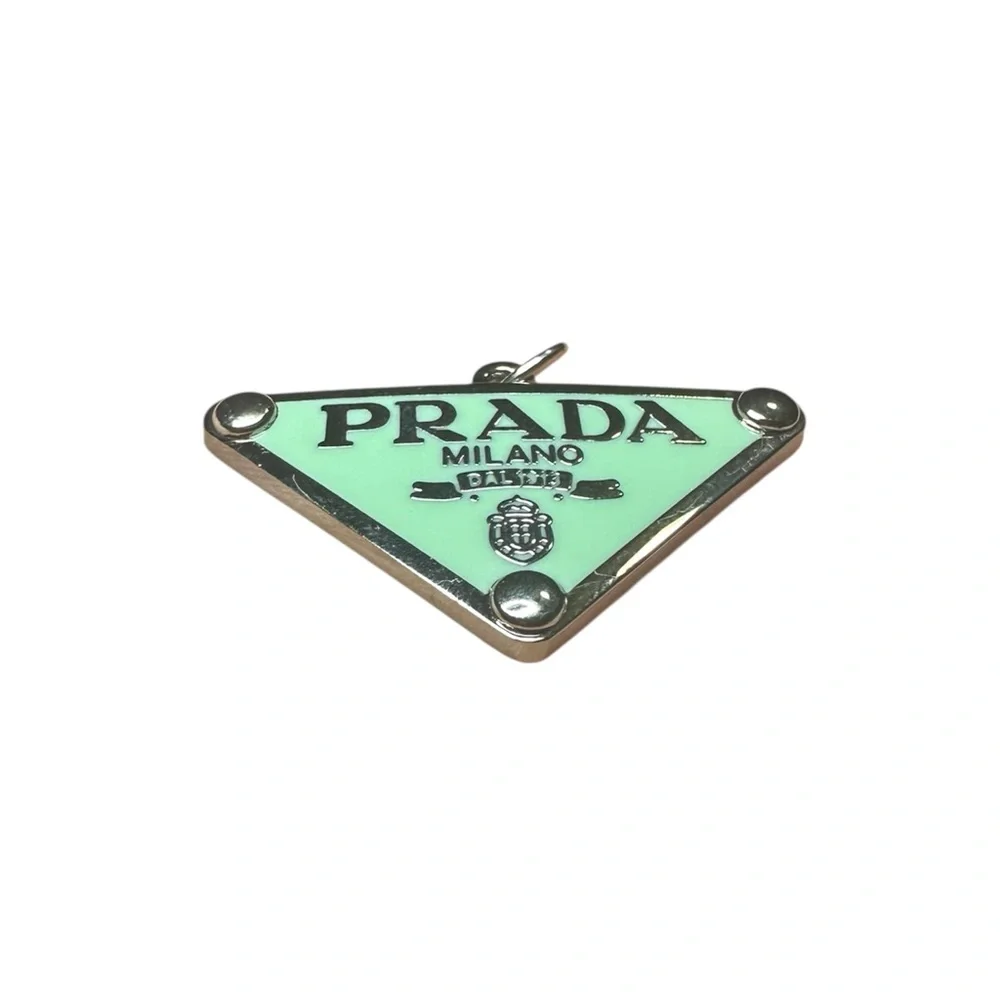Prada Mint Green and Silver Triangle Logo Zipper Pull Charm Made in Italy_2